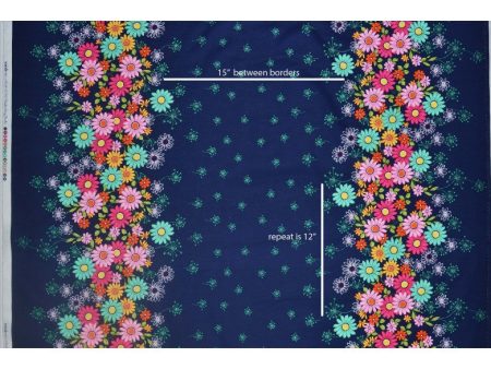 Doodle Daisy Border Floral Flower Fabric by the yard Fashion