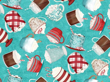 Cuppa Cocoa Coffee Marshmallow on Mint Fabric by the yard For Cheap