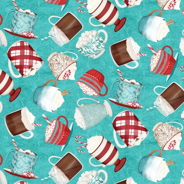 Cuppa Cocoa Coffee Marshmallow on Mint Fabric by the yard For Cheap