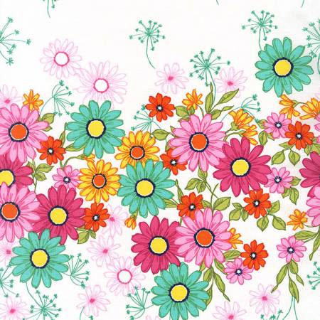 Doodle Daisy Border Floral Flower Fabric by the yard Online Sale