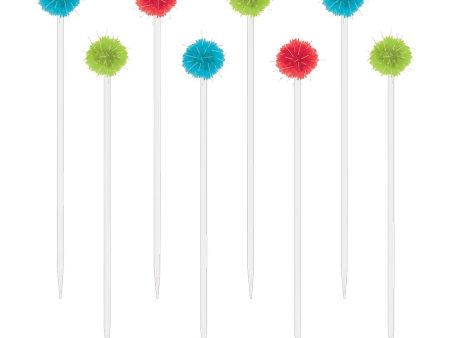 Pom Pom Drink Plastic Stirrers 12pcs Discount