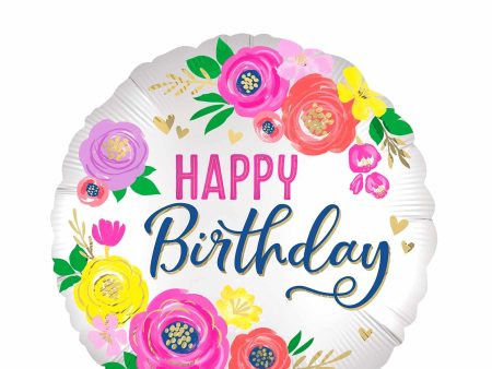 Artful Floral Birthday Foil Balloon 45cm Hot on Sale