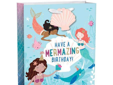 Mermaid Birthday Girl Glitter Large Paper Bag with Tag Sale