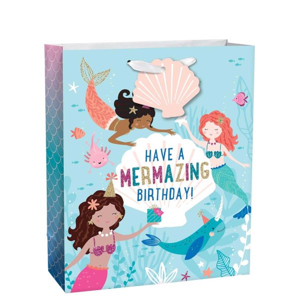 Mermaid Birthday Girl Glitter Large Paper Bag with Tag Sale