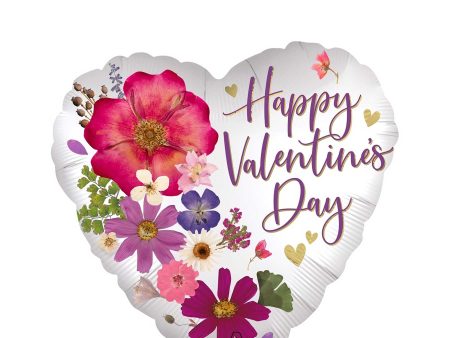 Happy Valentine s Day Pressed Flowers Foil Balloon 45cm For Cheap