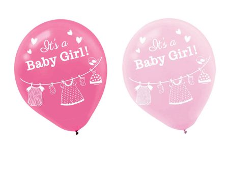 Baby Shower With Love Baby Girl Latex Balloons 12in, 15pcs For Discount