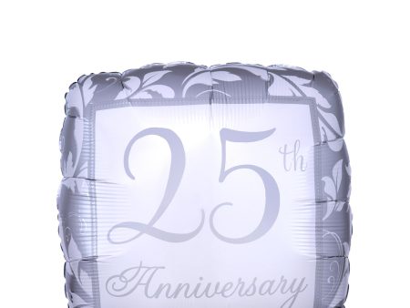 25th Anniversary Silver Elegant Square Balloon 45cm Cheap