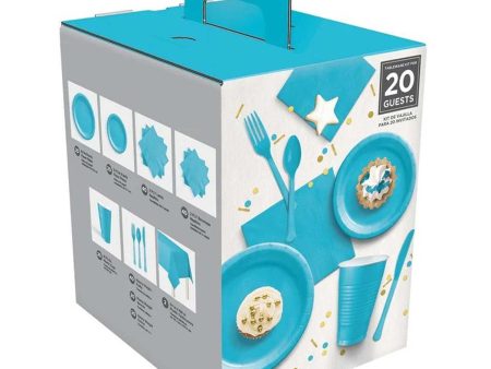 Caribbean Blue Boxed Tableware Kit 20 Guest For Sale