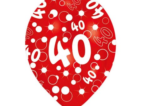 All Around Printed Age 40 Latex Balloons 11in, 6pcs For Sale