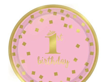 1st Birthday Girl - Gold Metallic Paper Plates 9in, 8pcs on Sale