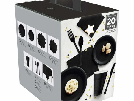 Jet Black Boxed Tableware Kit for 20 Guests Fashion