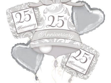 25th AnniversarySilver Scroll Balloon Bouquet 5pcs Online now