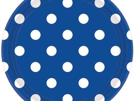 Bright Royal Blue Dots Round Party Paper Plates 9in 8pcs Fashion