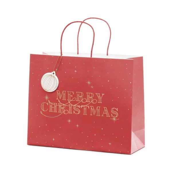 Merry Christmas Gift Bag Deep Red 32cm Online now