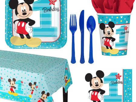 Mickey Fun Basic 57 Pieces Tableware Party Supplies for 8 Guests Fashion