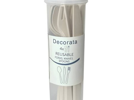 Beige Reusable Cutlery Set (4Spoons 4Forks 4Knives) In Tube Online now