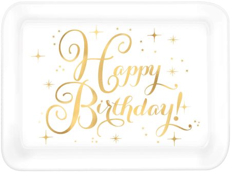 Gold Birthday Rectangular Plastic Tray Discount