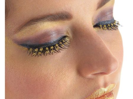 Adult Basic Fake Black and Gold Bejeweled Eyelashes One Size Sale