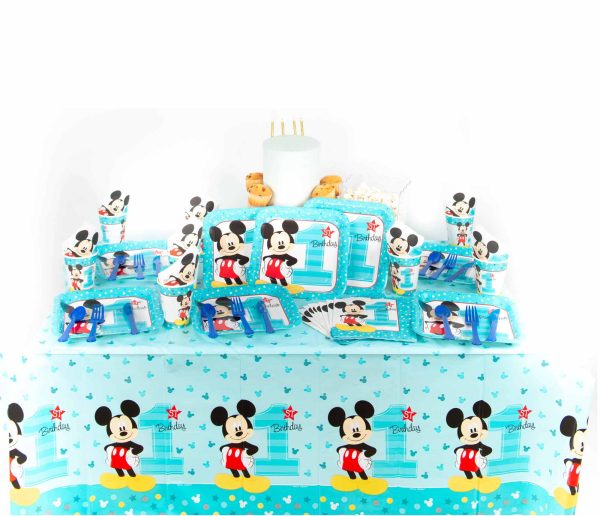 Mickey Fun Basic 57 Pieces Tableware Party Supplies for 8 Guests Fashion