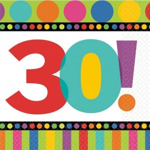 30! Birthday Dots & Stripes Lunch Tissues 16pcs For Cheap