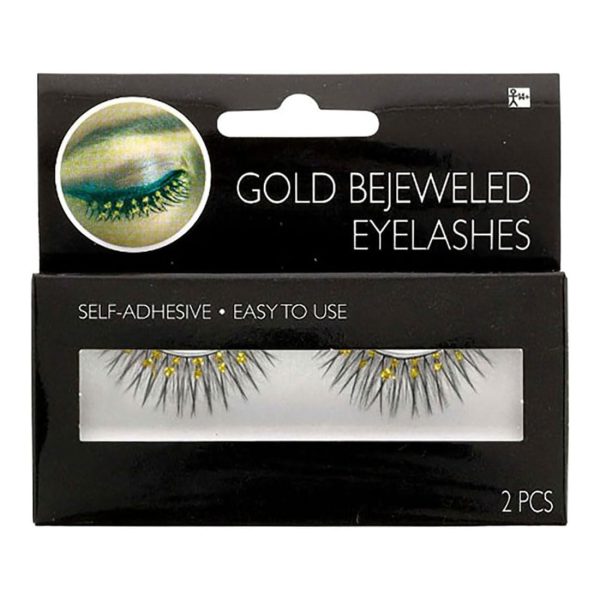 Adult Basic Fake Black and Gold Bejeweled Eyelashes One Size Sale