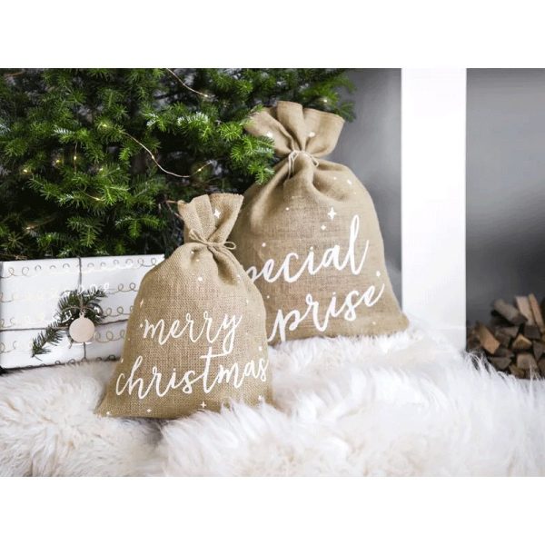 Merry Christmas Jute Sack 30cm Fashion