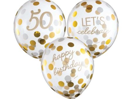 50th Golden Age Birthday Clear Latex Confetti Balloons For Sale