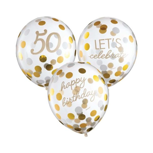 50th Golden Age Birthday Clear Latex Confetti Balloons For Sale