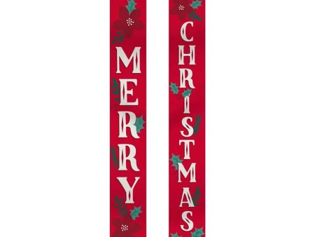 Traditional Christmas Hanging Flags Home Decoration Fabric w Plastic Dowel & Rope Online now