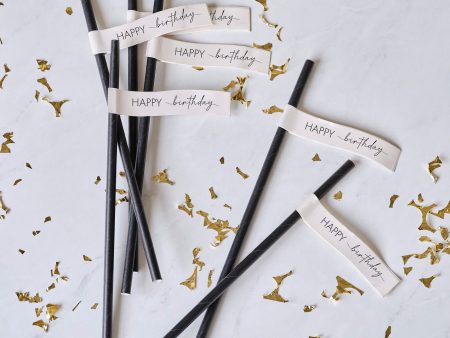 Champagne Noir Nude and Black Happy Birthday Paper Straws Fashion