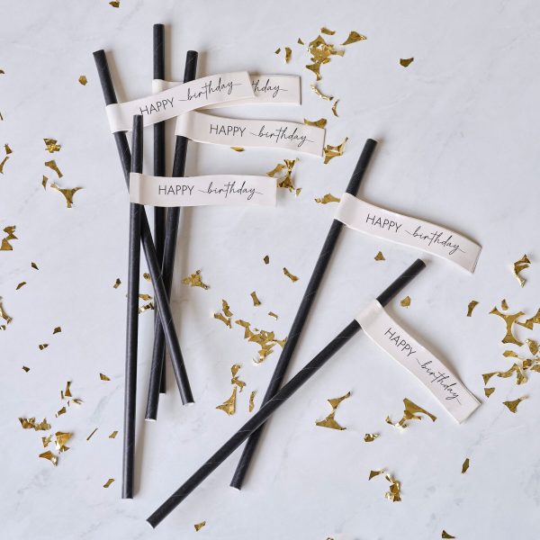 Champagne Noir Nude and Black Happy Birthday Paper Straws Fashion