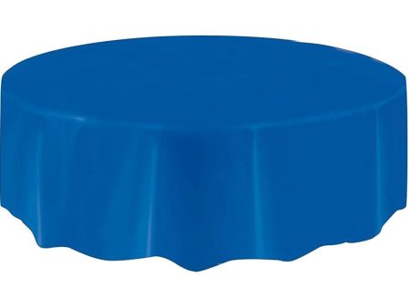 Bright Royal Blue Round Plastic Tablecover 84in For Cheap