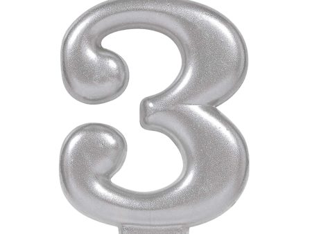 #3 Silver Numeral Metallic Candle Online Sale