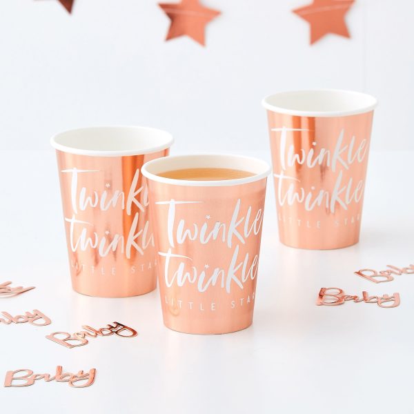 Twinkle Twinkle Rose Gold Foiled Paper Cups 9oz 8pcs Sale