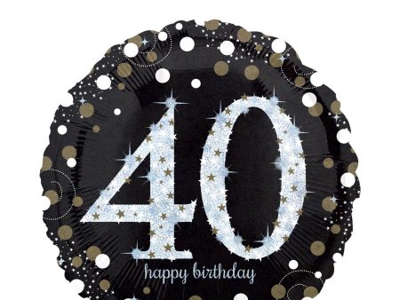 Sparkling Birthday 40 Holographic Foil Balloon 45cm on Sale