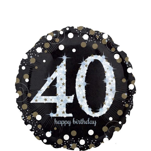 Sparkling Birthday 40 Holographic Foil Balloon 45cm on Sale