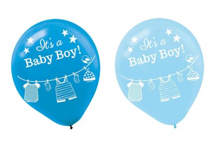 Baby Shower With Love Baby Boy Latex Balloons 12in, 15pcs Cheap