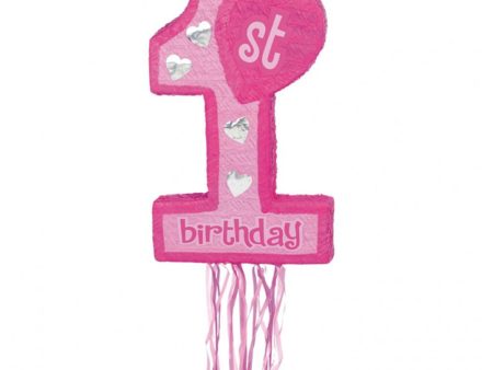 First Birthday Pink Rose Pull Piñata Cheap