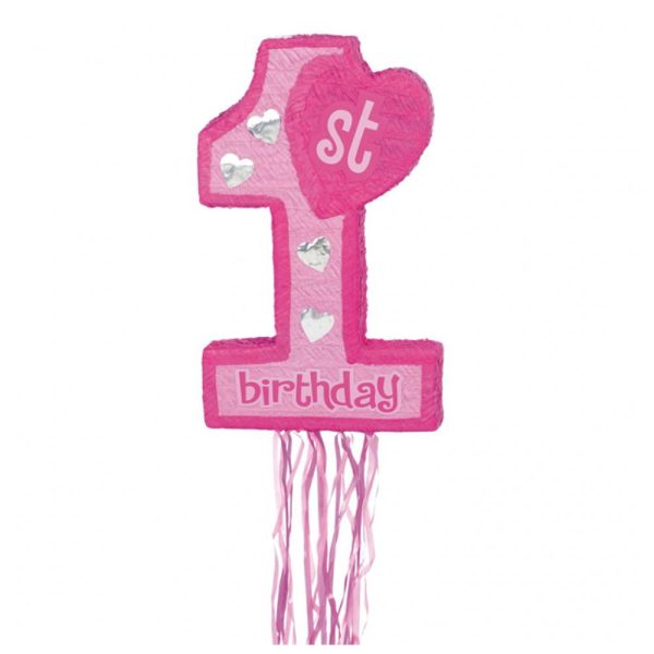 First Birthday Pink Rose Pull Piñata Cheap