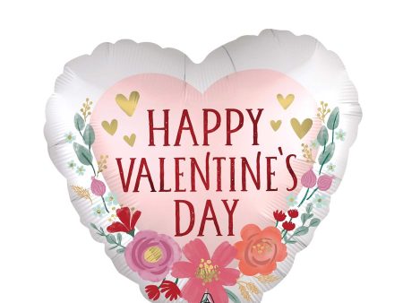 Happy Valentine s Day Romantic Flowers Foil Balloon 45cm For Sale