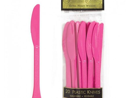 Bright Pink Heavy Weight Plastic Knives, 20pcs Hot on Sale