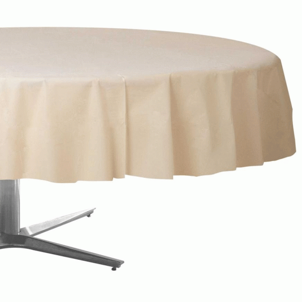 Vanilla Cream Round Plastic Tablecover 84in on Sale