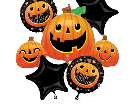 Smiley Halloween Pumpkins Balloon Bouquet, 5pcs Hot on Sale