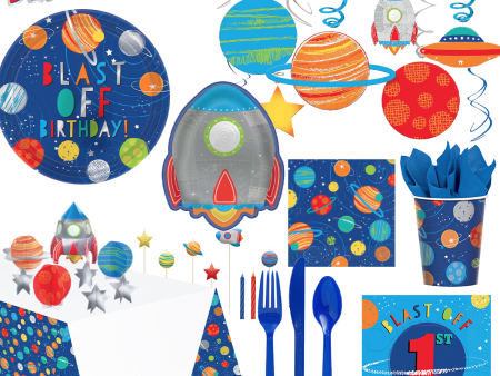 1st Birthday Blast Off Party Kit For 8 People Hot on Sale