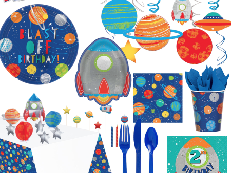 2nd Birthday Blast Off Party Kit For 16 People Sale