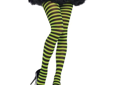 Adult Green & Black Striped Tights Standard Hot on Sale