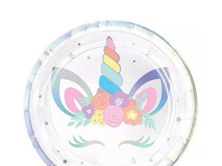 Unicorn Party Round Iridescent Paper Plates 7in, 8pcs For Discount