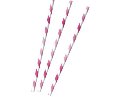 Hot Pink Paper Drinking Straws 19cm, 12pcs For Cheap