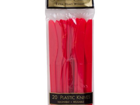 Apple Red Heavy Weight Plastic Knives 20pcs Online