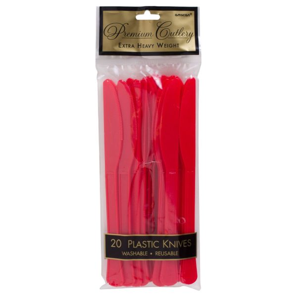 Apple Red Heavy Weight Plastic Knives 20pcs Online